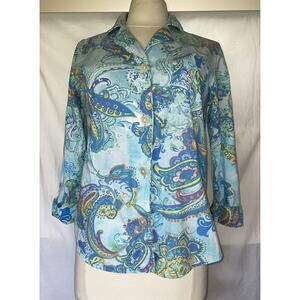 Ralph Lauren Sz M Blue Green Paisley Lightweight Cotton Pajama Top